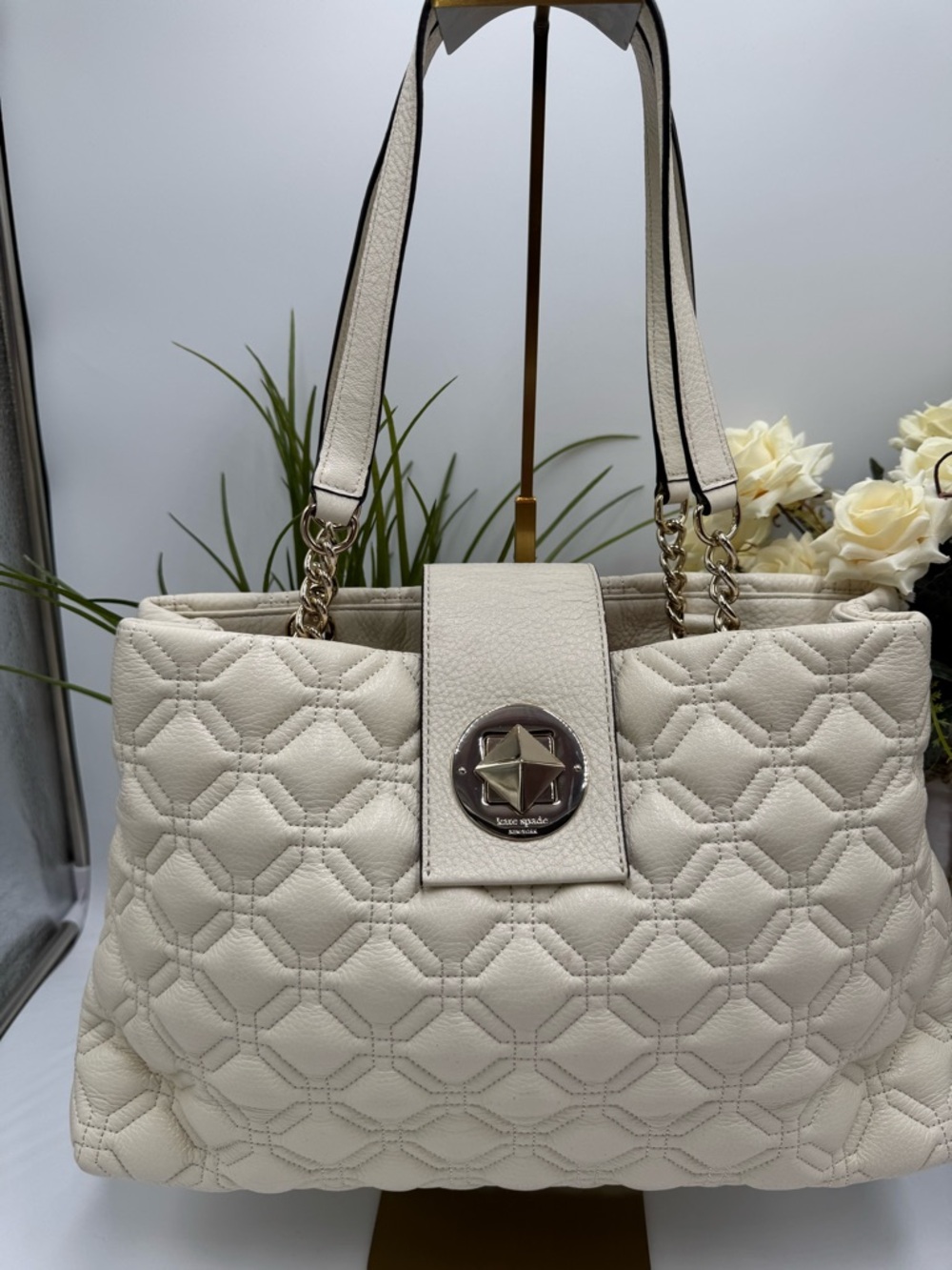 Kate Spade Astor Court Elena Quilted Leather Tote - Bone White - Picture 2 of 13